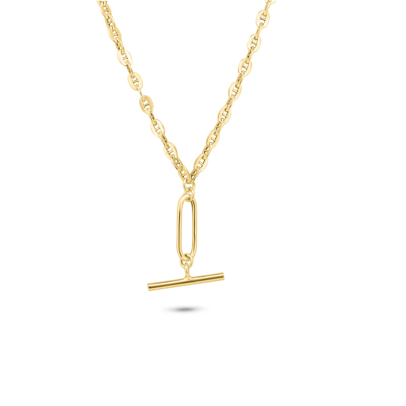 Collar con colgante de barra con clip de papel Marina plano chapado en oro de plata 925 de 3,2 mm - ITN00170-GP