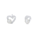 Sterling Silver Rhodium Plated Assymetrical Heart Synthetic Pearl Stud Earring - JTE00001