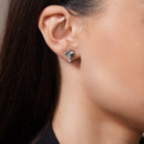 Sterling Silver Rhodium Plated Diamond Cut Clover Clear CZ Stud Earring - JTE00003