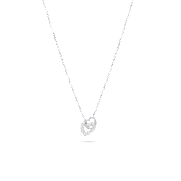 Rhodium Plated 925 Sterling Silver Intertwined Synthetic Pearl Heart Adjustable Necklace - JTN00002