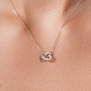 Rhodium Plated 925 Sterling Silver Intertwined Synthetic Pearl Heart Adjustable Necklace - JTN00002