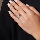 Rhodium Plated 925 Sterling Silver Heart Clover Clear CZ Ring Set - JTR00001