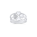 Rhodium Plated 925 Sterling Silver Heart Clover Clear CZ Ring Set - JTR00001