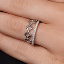 Rhodium Plated 925 Sterling Silver Eternity Clover Clear CZ Ring Set - JTR00002