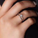 Rhodium Plated 925 Sterling Silver Beaded Clover Plain Rounded Band Clear CZ Ring Set - JTR00003