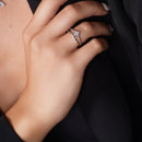 Rhodium Plated 925 Sterling Silver Beaded Clover Plain Rounded Band Clear CZ Ring Set - JTR00003