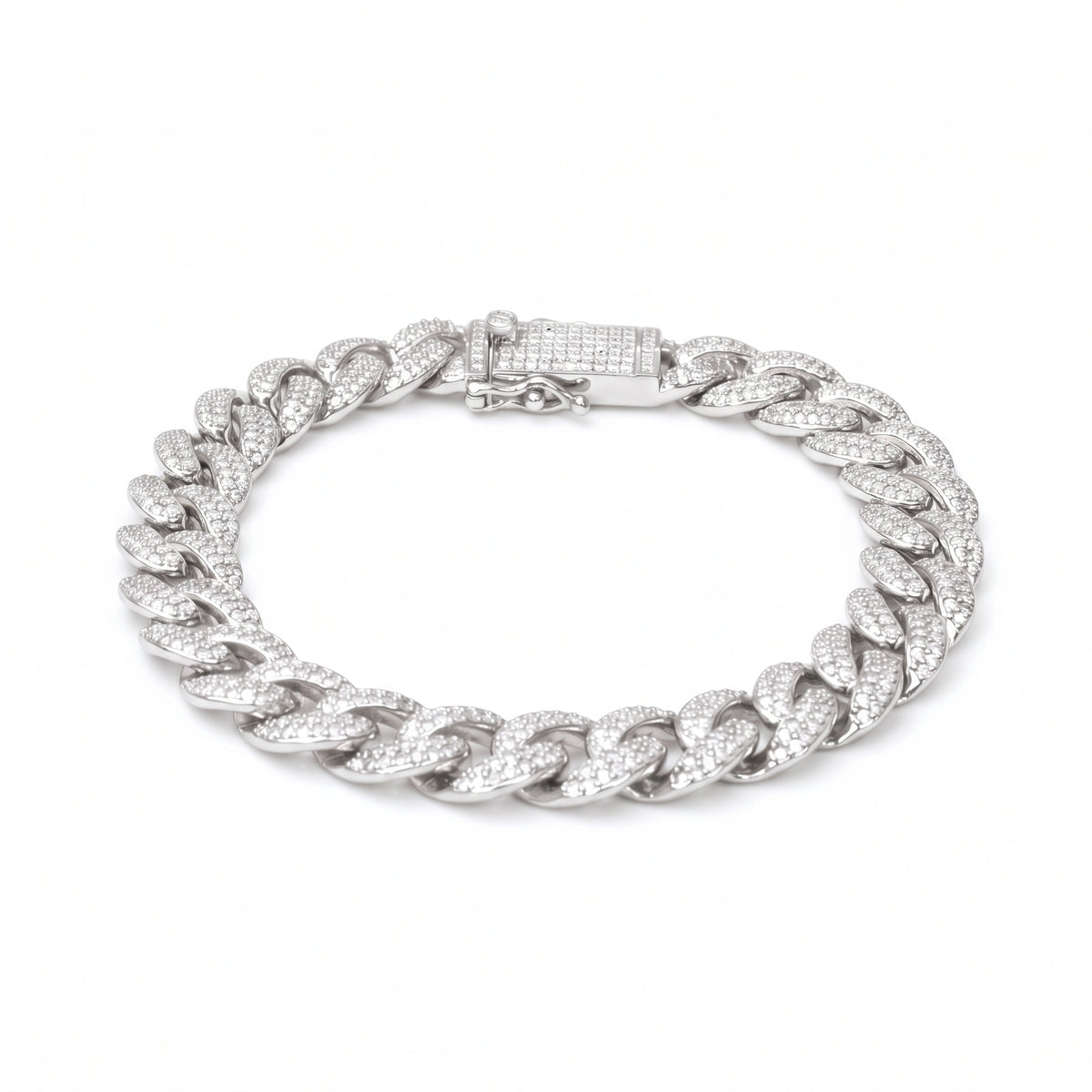 Rhodium Plated 925 Sterling Silver Lab Grown Diamond Miami Cuban 9.5mm Bracelet - LGMB00089
