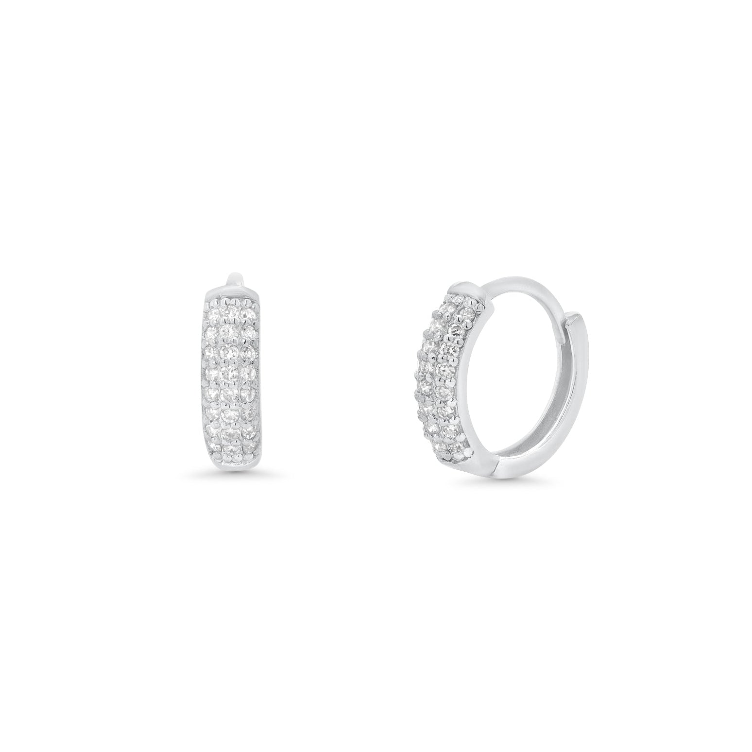 Rhodium Plated 925 Sterling Silver 9mm Lab Grown Diamond Huggie Hoops Earrings- LGME00012