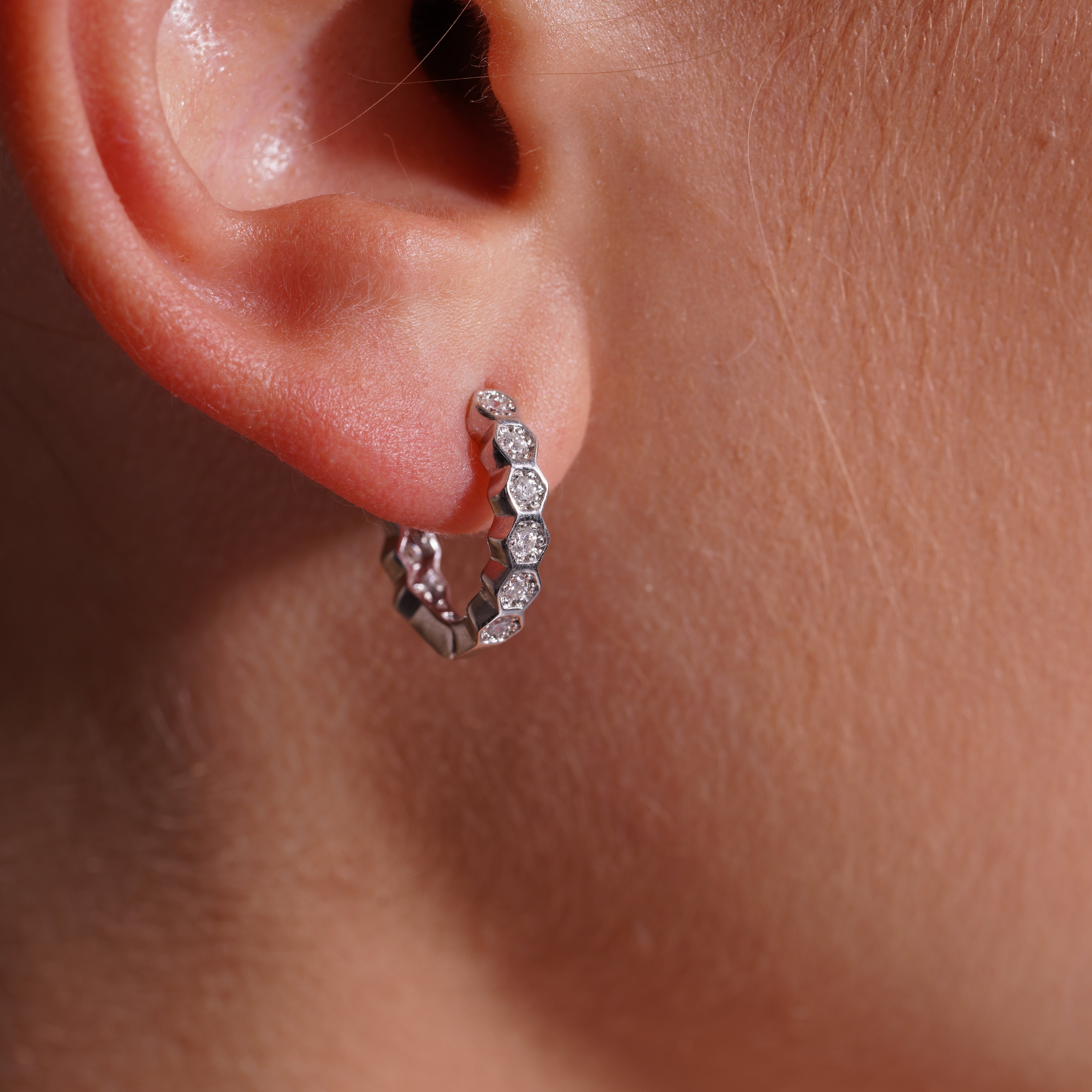 Rhodium Plated 925 Sterling Silver Lab Grown Diamond Hoop Earrings - LGME00018