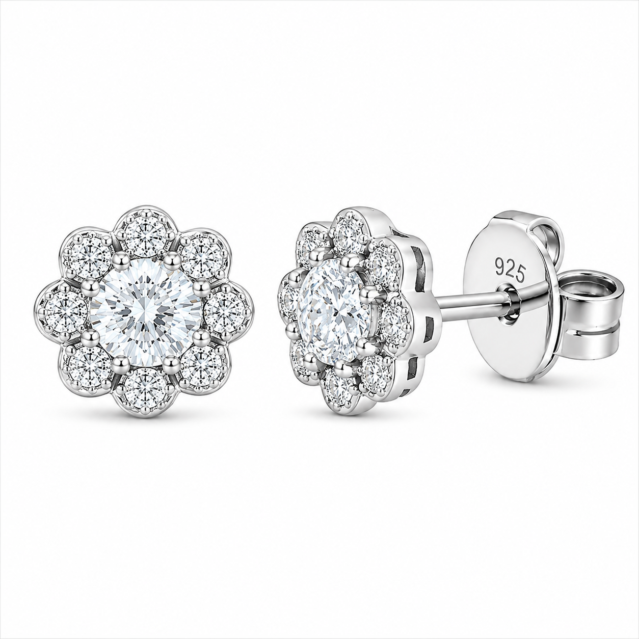 Pendientes de aro tipo Huggie con doble fila de circonitas cúbicas y diamantes de laboratorio de plata de ley 925 bañados en rodio - LGME00017