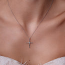 Rhodium Plated 925 Sterling Silver Round Lab Grown Diamond Cross Necklace - LGMN00008
