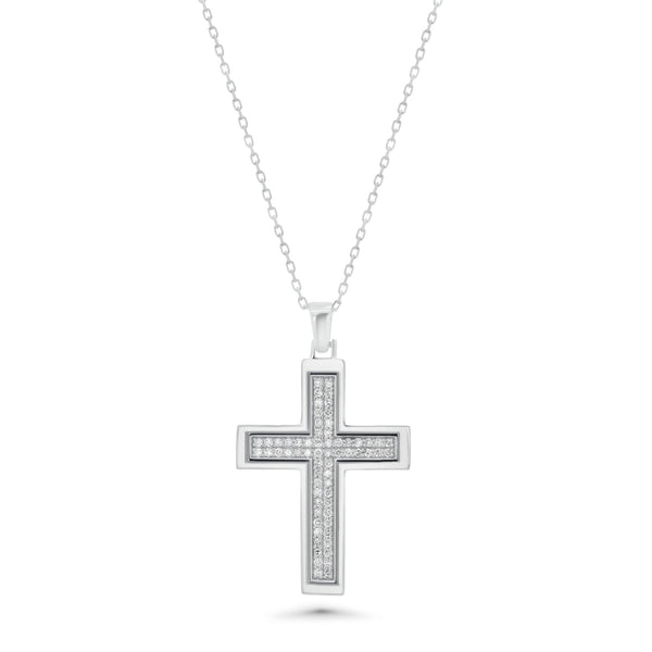 Rhodium Plated 925 Sterling Silver Lab Grown Diamond 34mm x 21mm