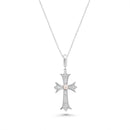 Rhodium Plated 925 Sterling Silver Lab Grown Diamond & Pearl Cross Necklace - LGMN00014