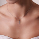 Rhodium Plated 925 Sterling Silver Dainty Lab Grown Diamond Cross Necklace - LGMN00015