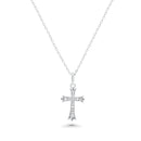 Rhodium Plated 925 Sterling Silver Dainty Lab Grown Diamond Cross Necklace - LGMN00015
