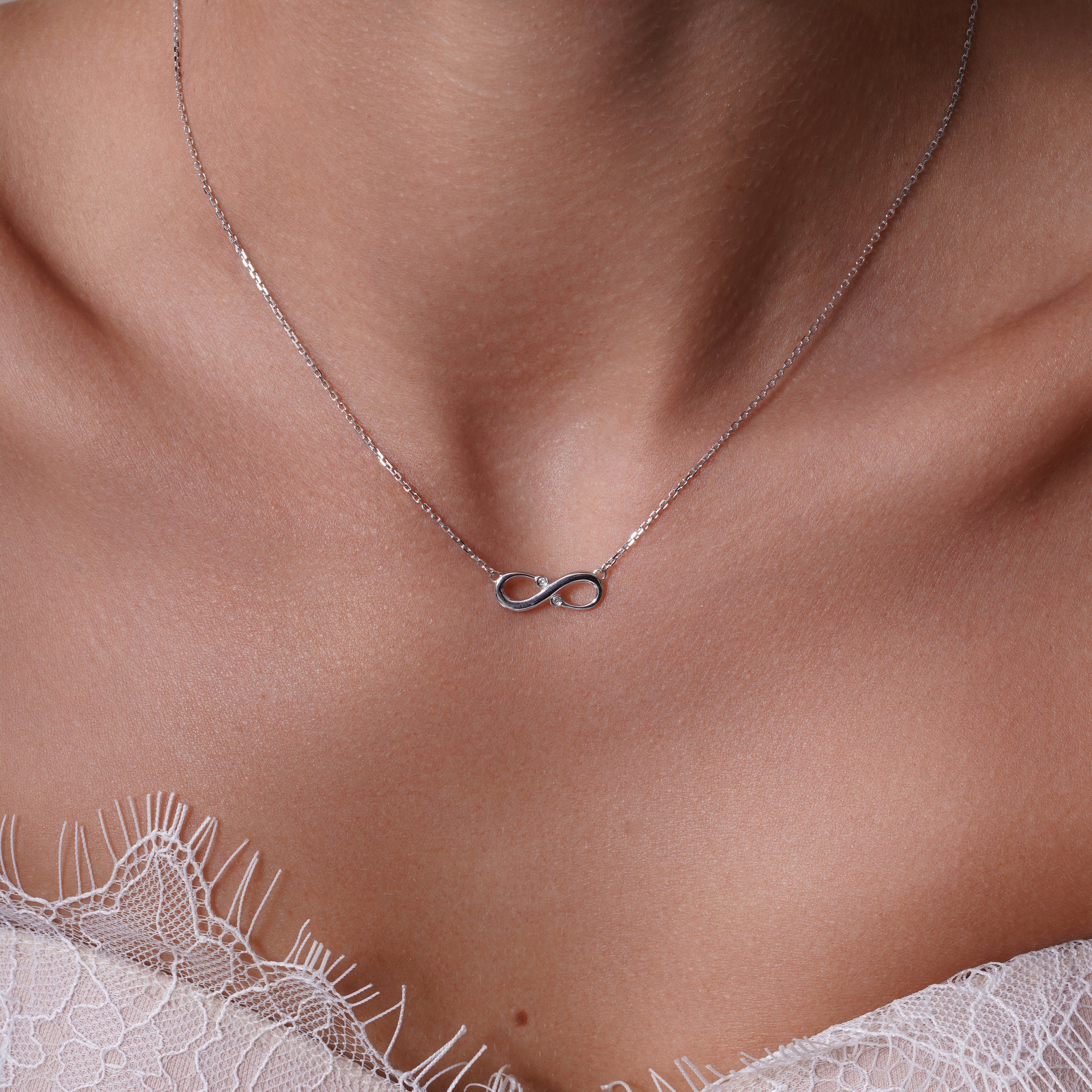 Rhodium Plated 925 Sterling Silver Lab Grown Diamond Infinity Necklace - LGMN00019