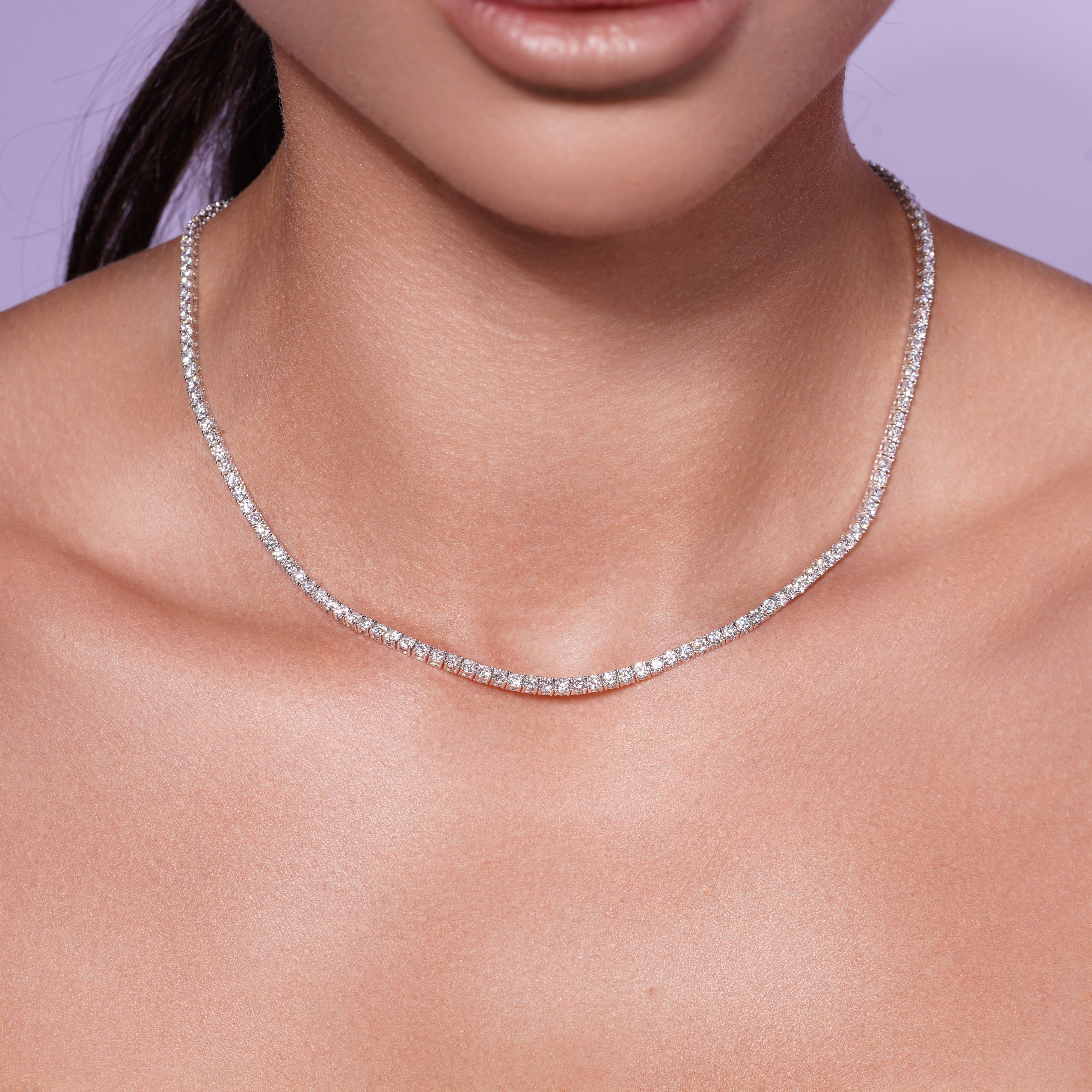 Rhodium Plated 925 Sterling Silver Round Lab Grown 2.5mm Tennis Necklace - LGMN00022