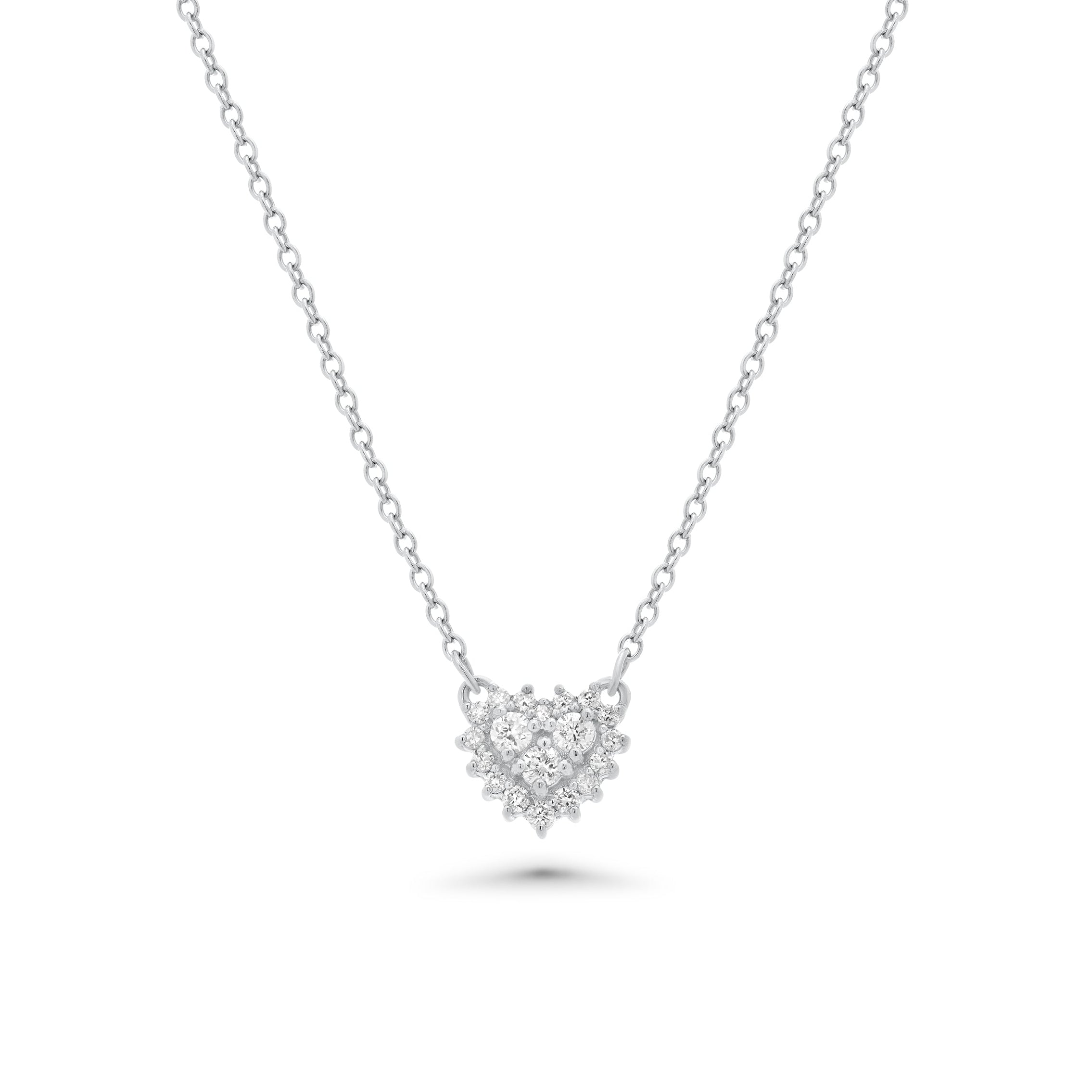 Rhodium Plated 925 Sterling Silver Lab Grown Diamond Encrusted Heart Pendant Necklace- LGMN00024