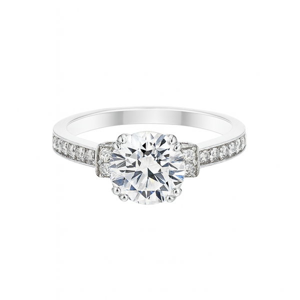 Rhodium Plated 925 Sterling Silver 7mm Round Lab Grown Diamond Pave Side Stones Engagement Ring - LGMR00004