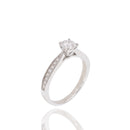 Rhodium Plated 925 Sterling Silver 5mm Round Lab Grown Diamond Pave Side Stones on Solitaire Engagement Ring - LGMR00005