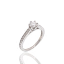 Rhodium Plated 925 Sterling Silver 5mm Round Lab Grown Diamond Pave Side Stones on Cathedral Style Engagement Ring - LGMR00007