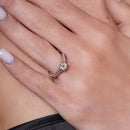 Rhodium Plated 925 Sterling Silver 5mm Round Lab Grown Diamond Pave Side Stones on Cathedral Style Engagement Ring - LGMR00007