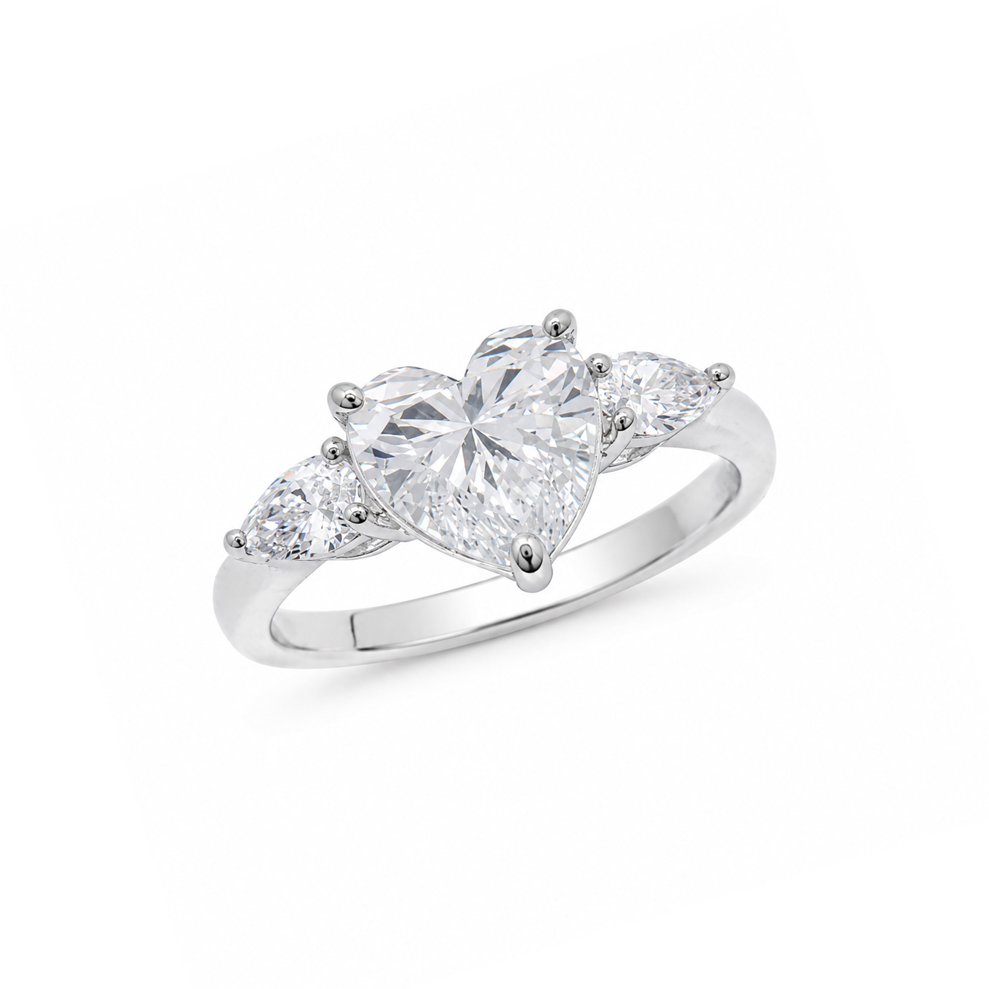 Rhodium Plated 925 Sterling Silver Round Lab Grown 3-Stone Pear & Oval Engagement Ring - LGMR00009