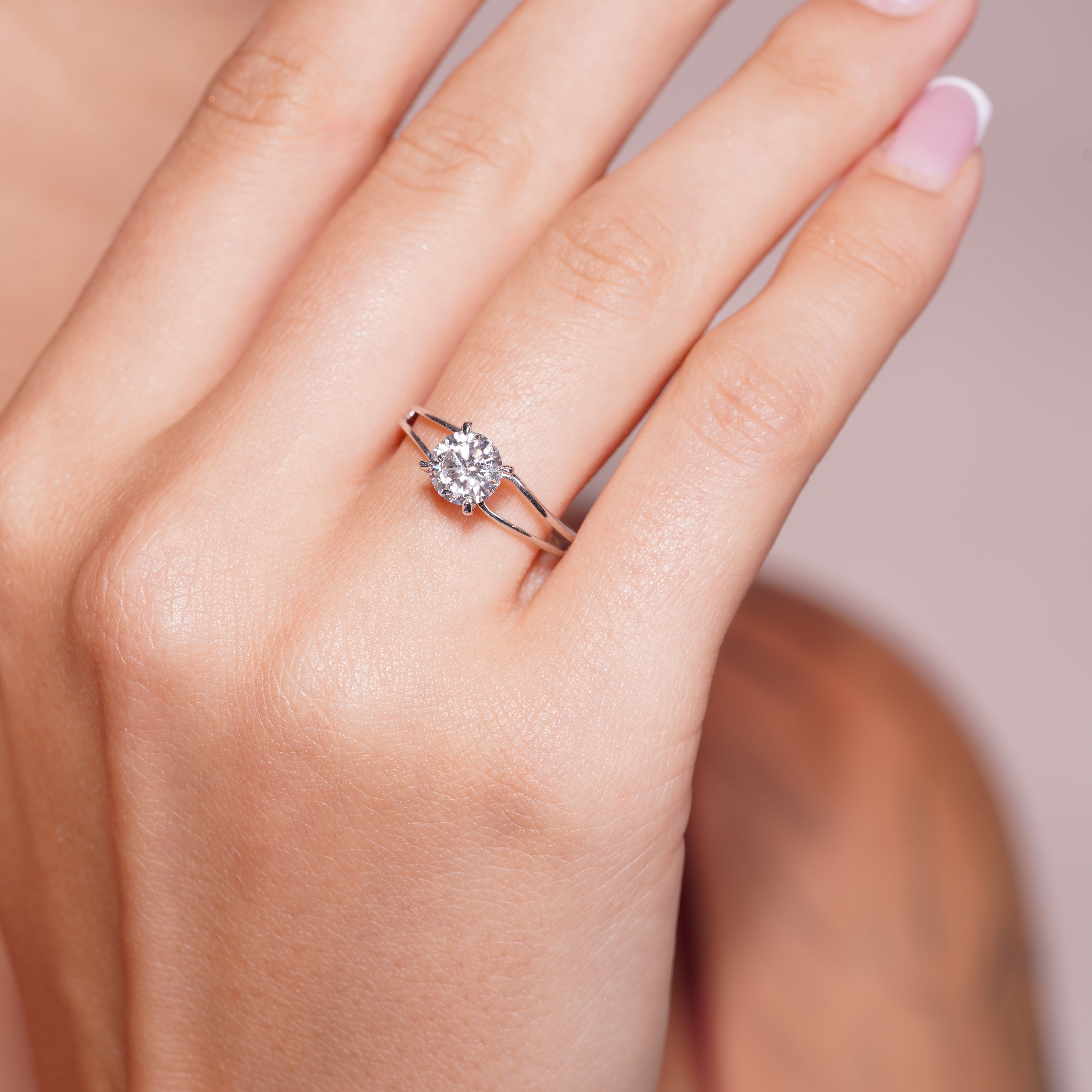 Rhodium Plated 925 Sterling Silver Round Lab Grown Diamond Bypass Engagement Ring - LGMR00012