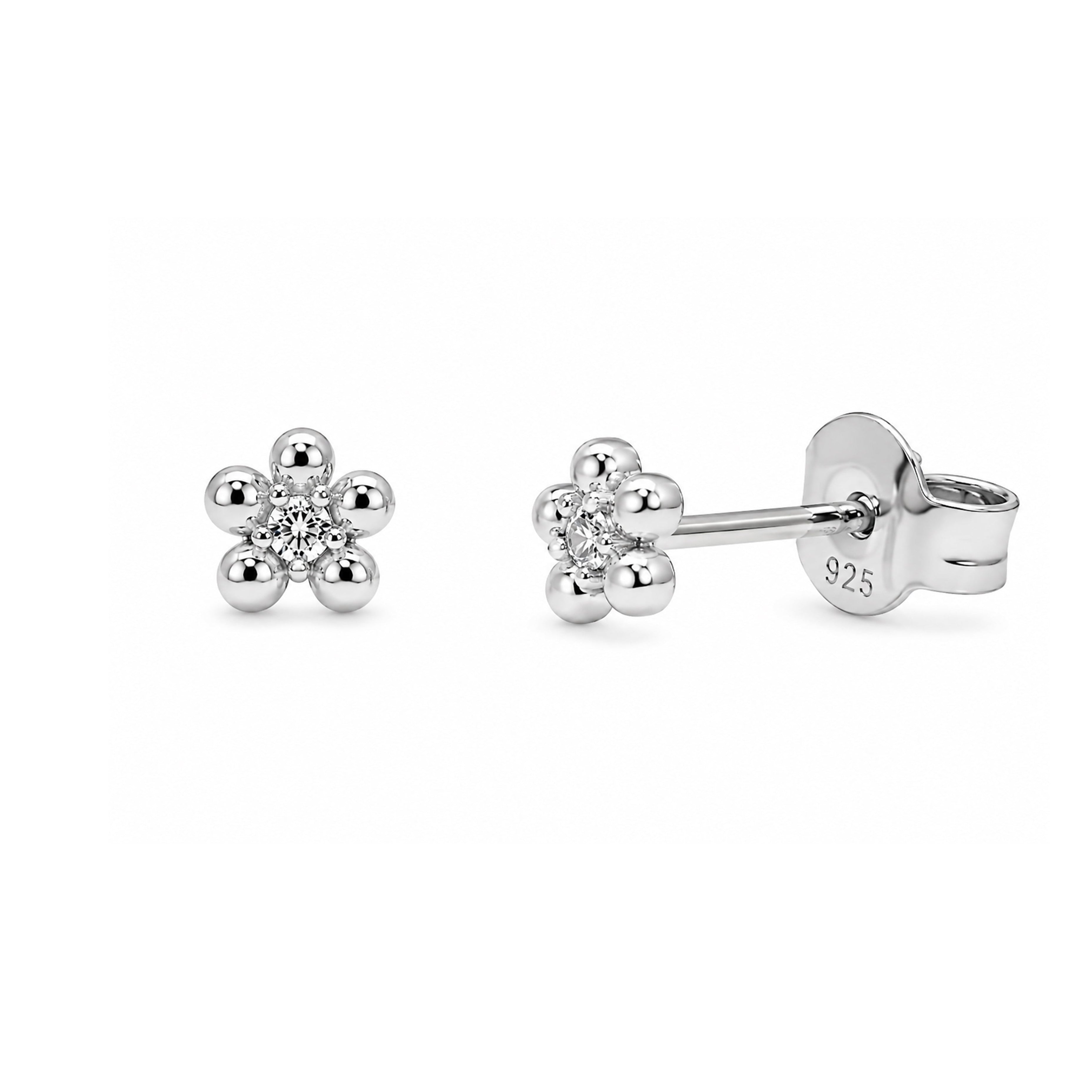 Rhodium Plated 925 Sterling Silver Lab Grown Diamonds Daisy Stud Earring - LGTGE00050
