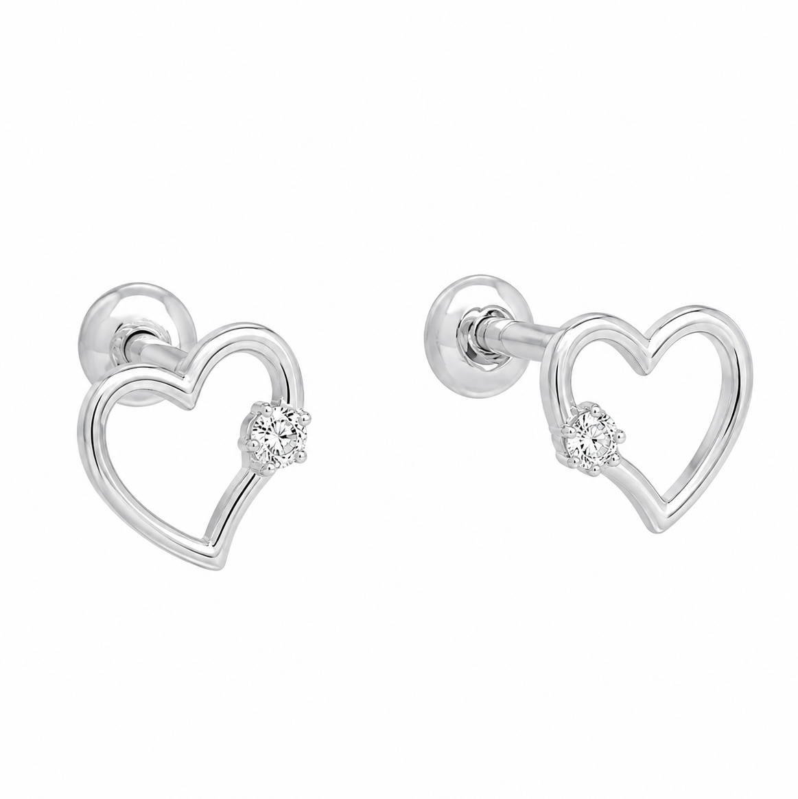Rhodium Plated 925 Sterling Silver Lab Grown Diamonds Open Heart Earring - LGTGE00052