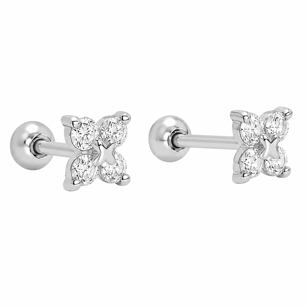 Rhodium Plated 925 Sterling Silver Lab Grown Diamonds Clover Stud Earring - LGTGE00054