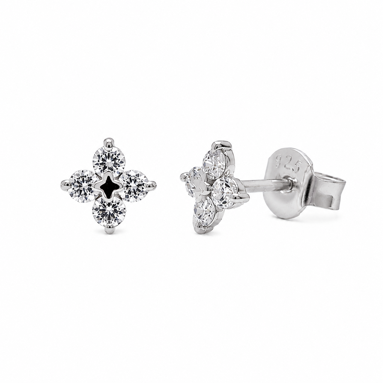 Rhodium Plated 925 Sterling Silver Lab Grown Diamonds Clover Stud Earring - LGTGE00054