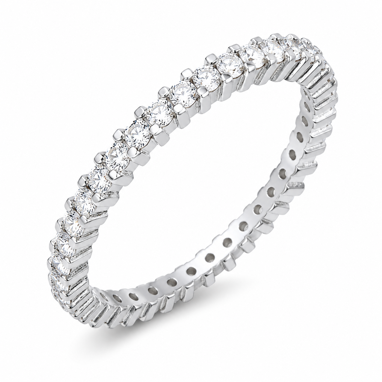 Rhodium Plated 925 Sterling Silver Lab Grown Diamond Eternity Band Ring - LGTGR00037