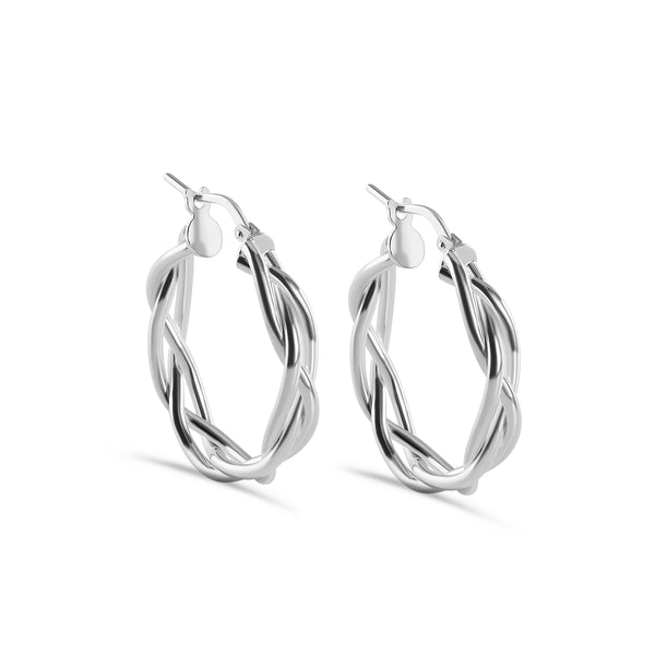 High Polished 925 Sterling Silver Weave Hoop Earring - LS-S20025-SS-25