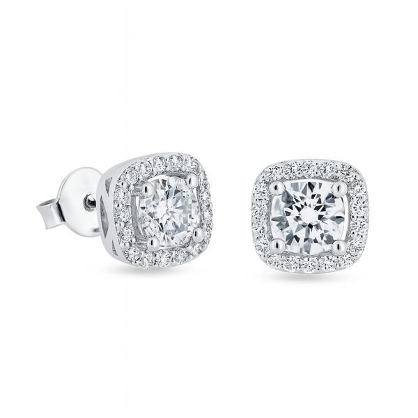 925 Sterling Silver Moissanite 8mm Halo Push Back Earring - MBGE00006