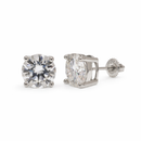 Rhodium Plated 925 Sterling Silver Round Moissanite Screw Back Earring - MBGE00007