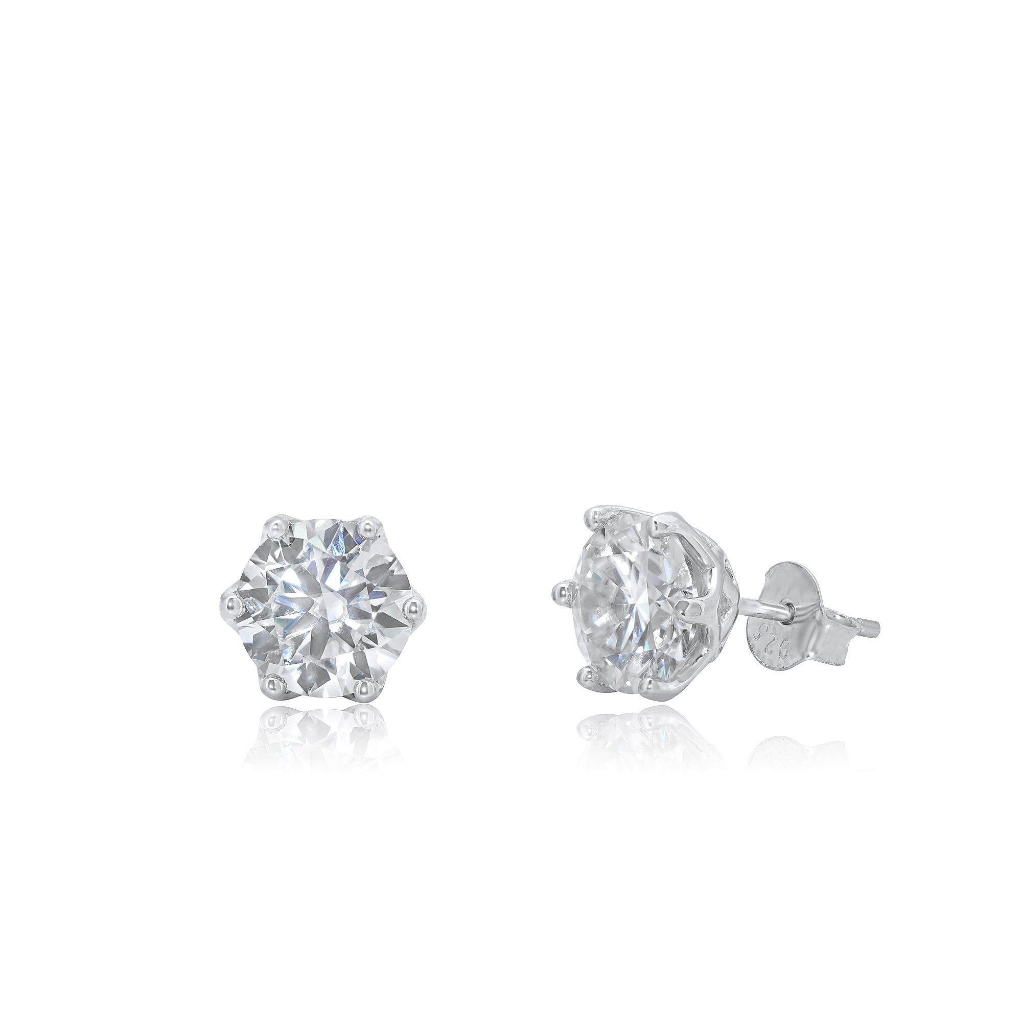 Rhodium Plated 925 Sterling Silver Round Moissanite 8.5mm  925 Sterling Silver Stud Earring main image 0