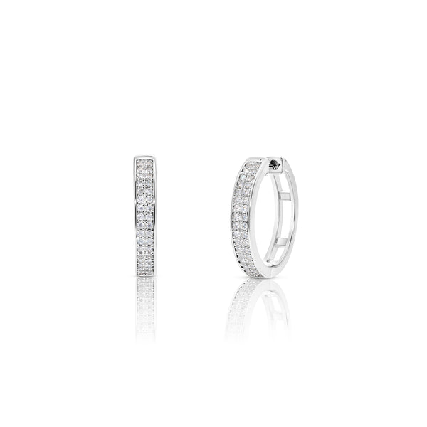 Rhodium Plated 925 Sterling Silver Huggie Moissanite Studded 14.5mm Hoop Earring - MDGE00004