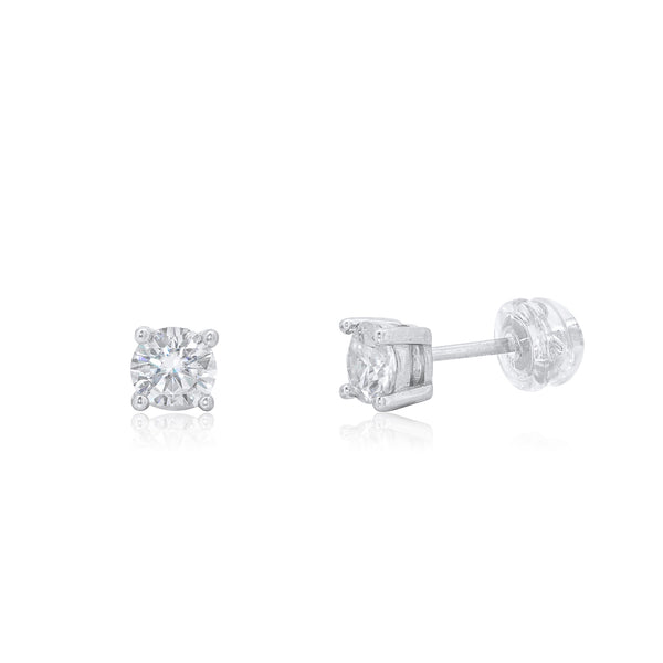 Rhodium Plated 925 Sterling Silver Round Moissanite Studded 5mm Stud Earring - MDGE00011