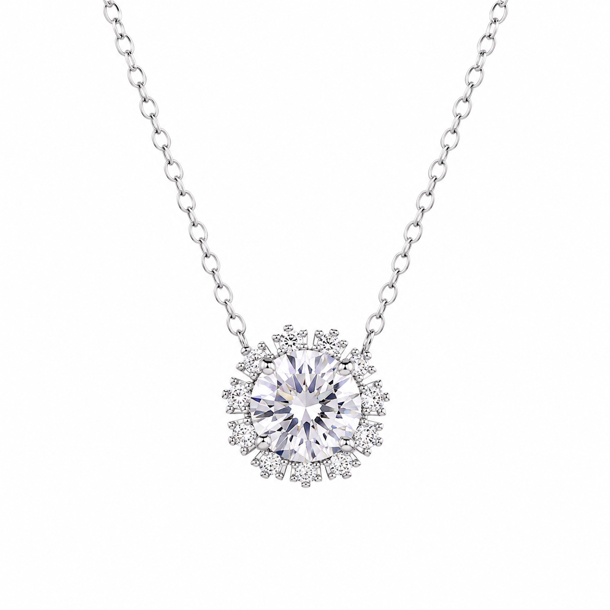Rhodium Plated 925 Sterling Silver 1 Carat Solitaire Flower Moissanite Adjustable Pendant Necklace - MDGP00006