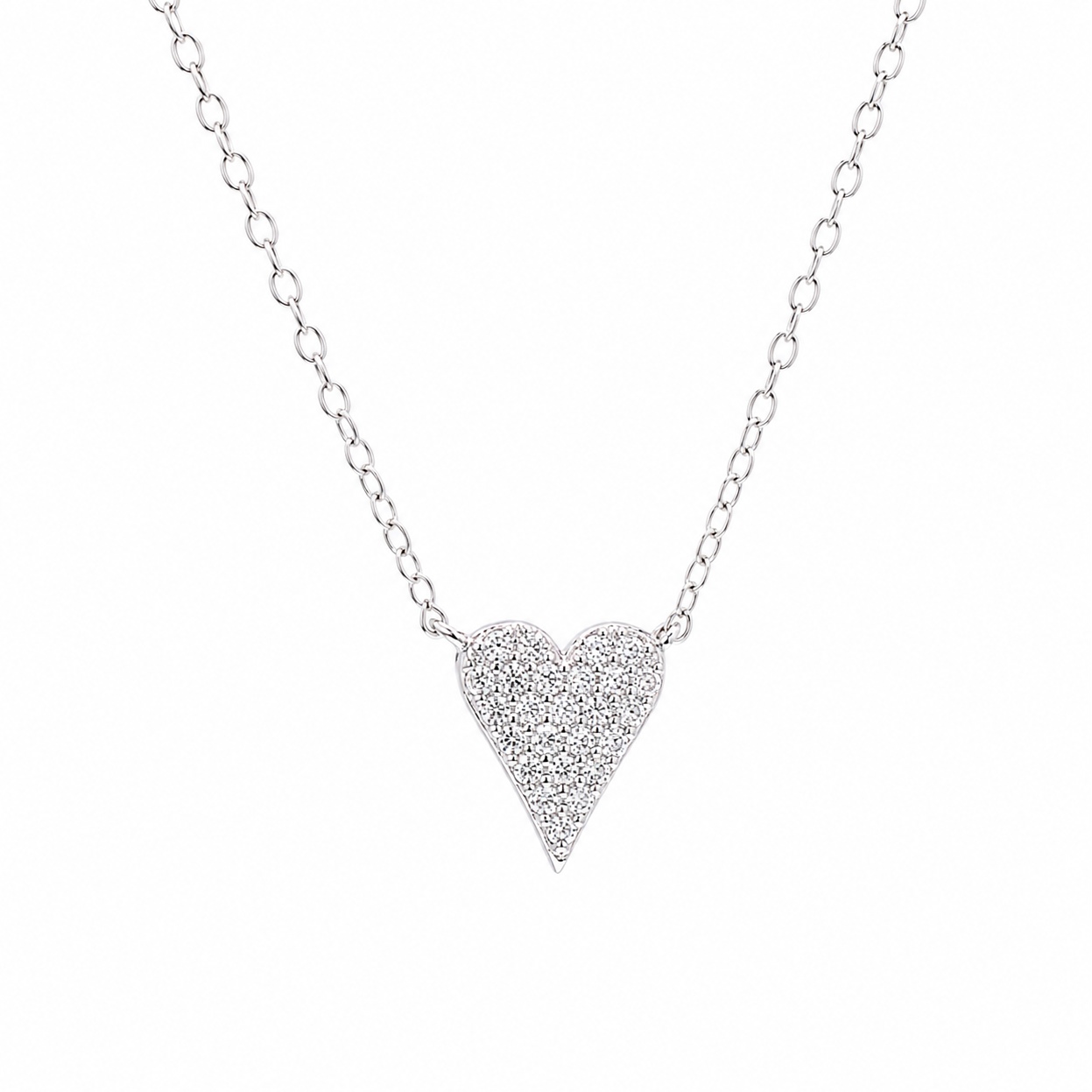 Rhodium Plated 925 Sterling Silver 8.5 mm Moissanite Pave Heart Adjustable Pendant Necklace - MDGP00009