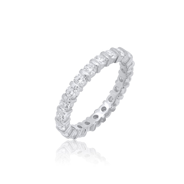Rhodium Plated 925 Sterling Silver Moissanite Eternity Band 2.8mm Ring - MDGR00002