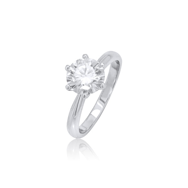 Rhodium Plated 925 Sterling Silver Moissanite Classic Solitaire 9.5mm Engagement Ring - MDGR00003