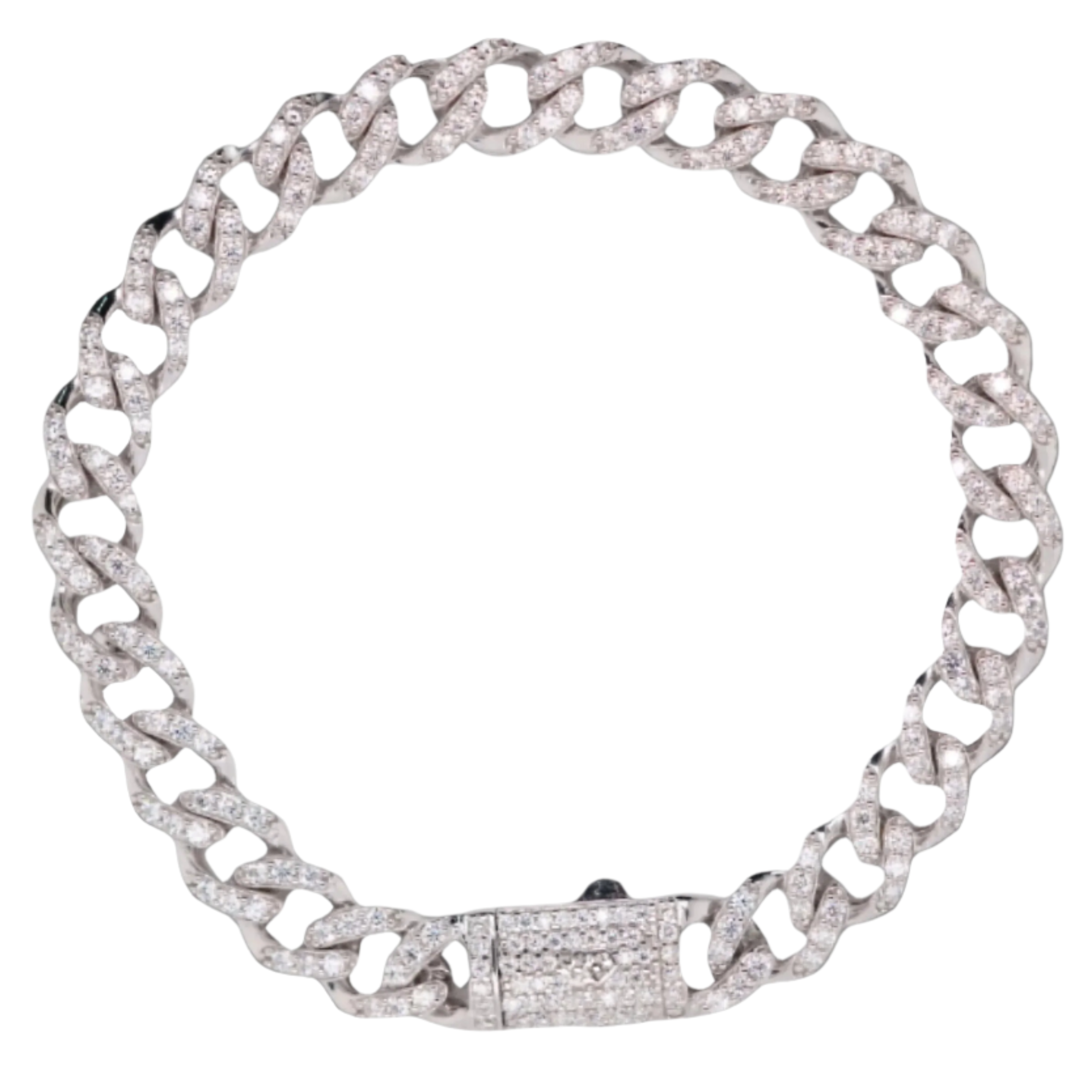 Glitter Miami Cuban Link ブレスレット Rhodium Plated 925 Sterling Silver Moissanite Miami Cuban Link 8.8