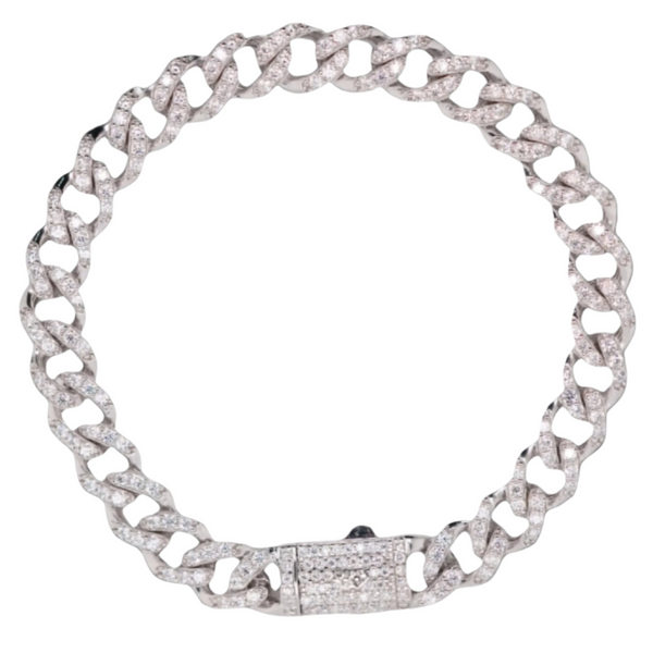 Rhodium Plated 925 Sterling Silver Moissanite Miami Cuban Link 8.8mm Bracelet - MGMB00084