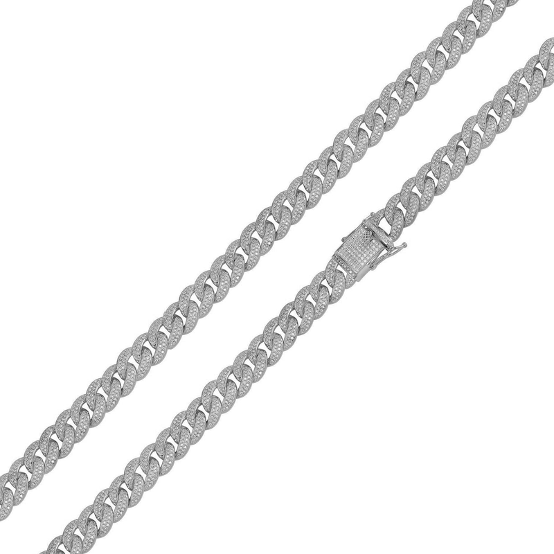 Pulsera o collar cubano de Miami de moissanita bañado en rodio de plata 925 de 9,5 mm - MGMB00089