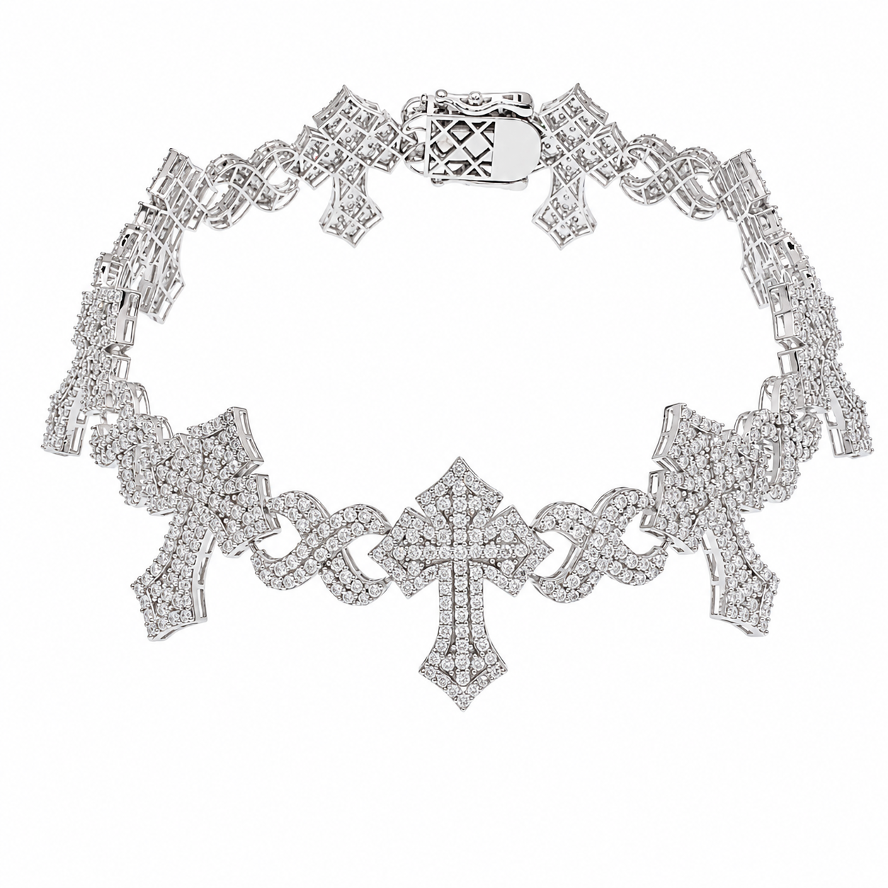 Collar o Pulsera de Cruz Infinito de Moissanita en Plata de Ley 925 Bañada en Rodio - MGMB00115 | MGMN00033