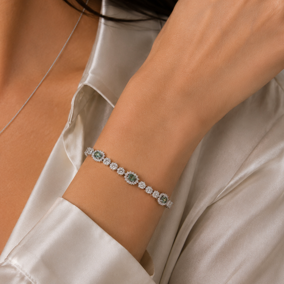 Rhodium Plated 925 Sterling Silver Moissanite Halo Tennis Bracelet