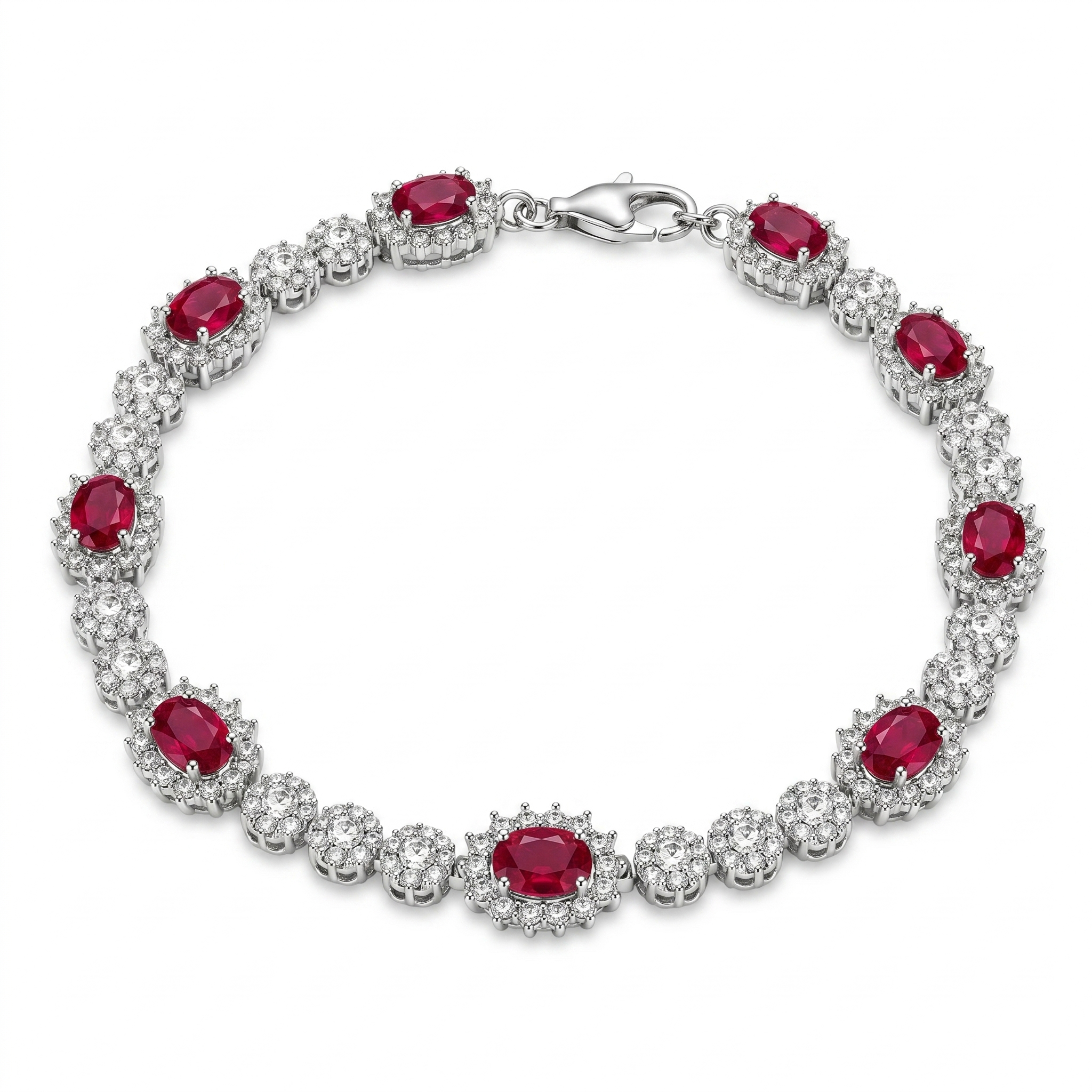 Pulsera de tenis con halo de moissanita de plata de ley 925 con baño de rodio - MGMB00125