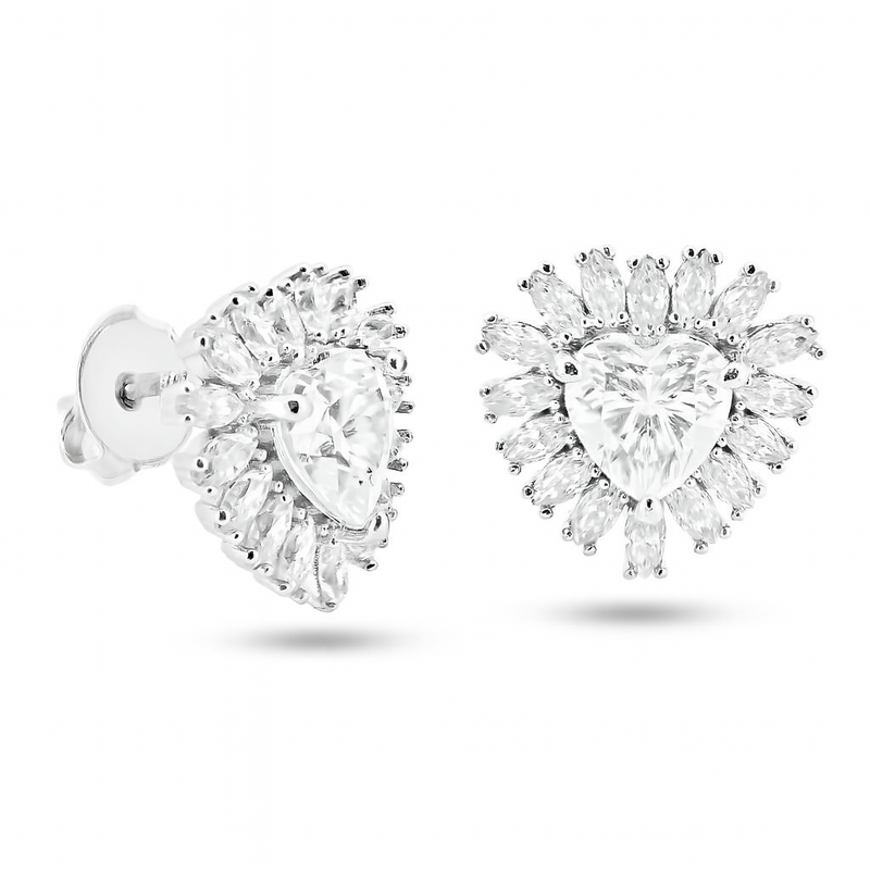 Sterling Rhodium Plated 925 Sterling Silver Moissanite Stone Heart Earring - MGME00003
